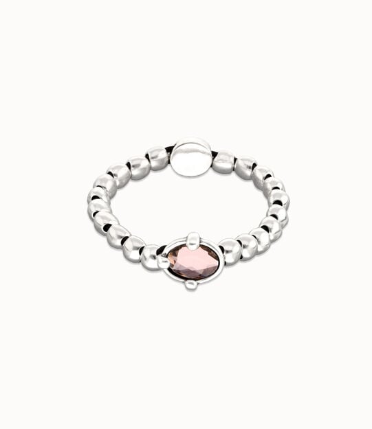 Pulsera de bolas bañada en plata con cristal facetado ovalado rosa